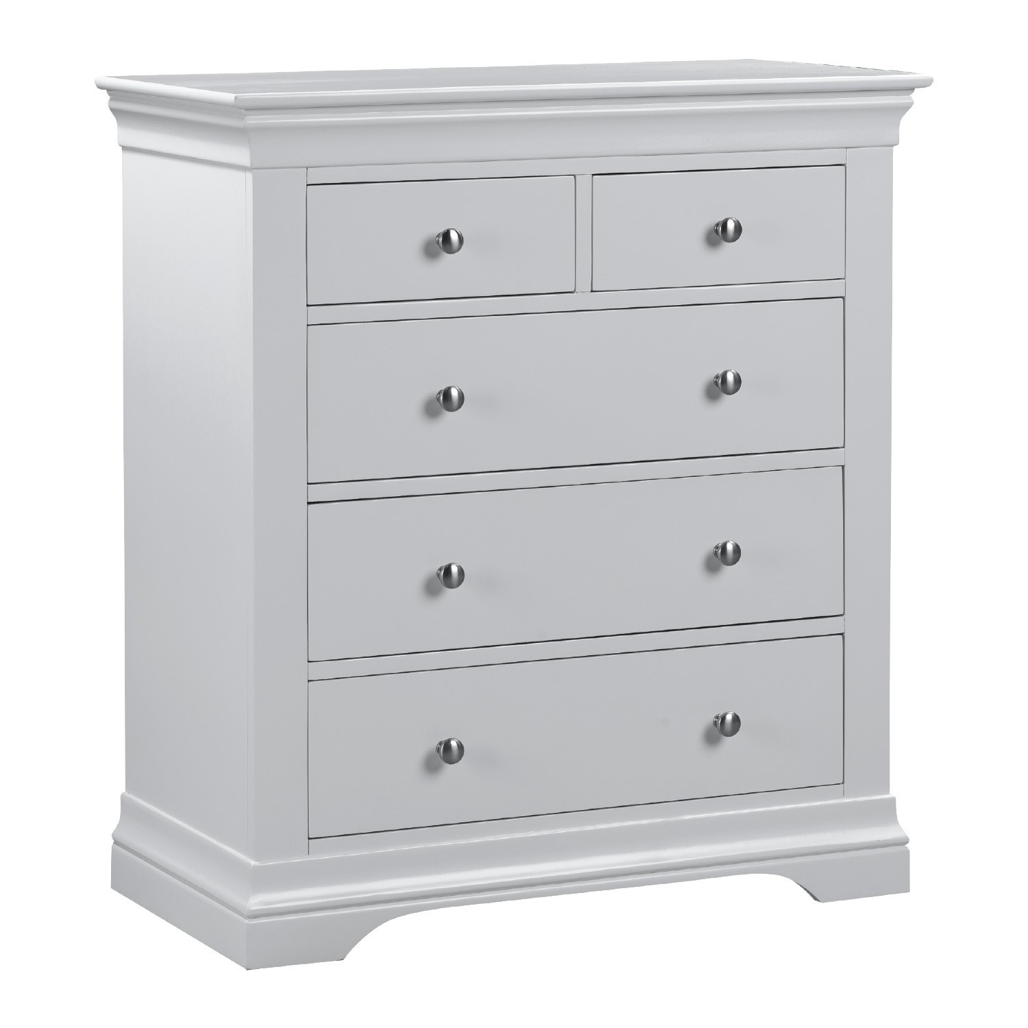 Read more about Pale grey 3 + 2 drawer chest of drawers olivia